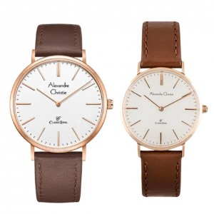 Alexandre Christie AC 8490 Rosegold White Brown Leather Couple